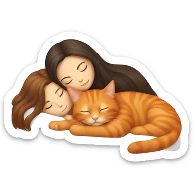 orange cat sleeping with long haired brunette girl sticker