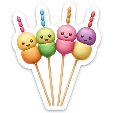 Dango Cinematic Realistic Dango Dessert Emoji, depicted as a skewer holding three colorful rice dumpling balls in different hues, rendered with delicate textures and soft, inviting lighting. sticker