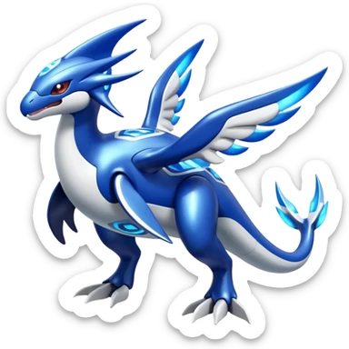 Shiny futuristic Cyber-Kyurem-Kyogre-Latios-Lugia-Fakémon-hybrid-creature (full body)  sticker