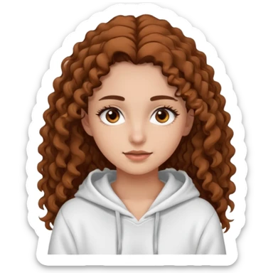 Una ragazza con una felpa semplice bianca,ha gli occhi marroni,i capelli marroni  , c’è gli ha lunghi e ricci  e ha le ciglia lo stile dell immagine deve essere semplice sticker