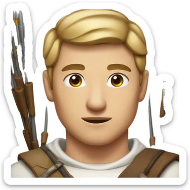 a male archer, looking into the direction of the aim, eyes closed, wearing a white shirt, very short brown hair, bright skin, only show upper part of the body from waist up sticker