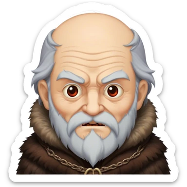 Old man with evil face wear Medieval fur coat sticker