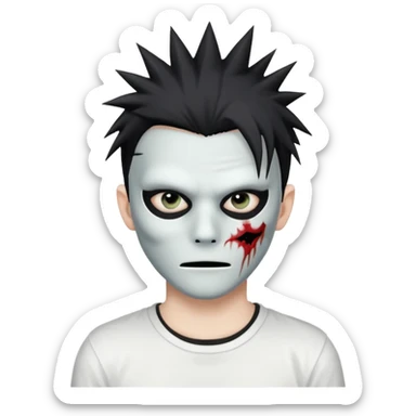 zombie boy with spiky emo hair and white shirt emoji and he wears an anonymous mask sticker