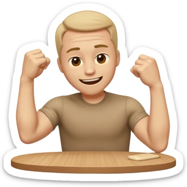 create a old style animated emoji with man leaning with forhead on left arm while hitting table repeatedly with right hand fist while laughing really hard so body shaking sticker