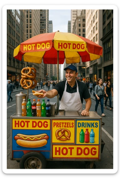hotdog seller in New York with cart sticker