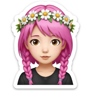 An Asian girl with  pink hair, big eyes,sweet
 sticker