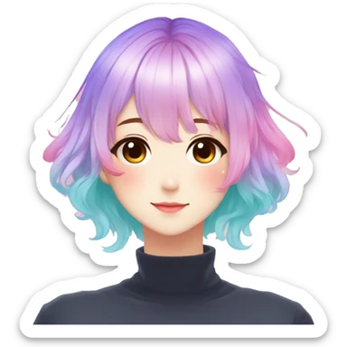 Gorgeous anime style shojo character with blushing face aesthetic and pretty colorful shiny gradient pastel hair trending style sticker
