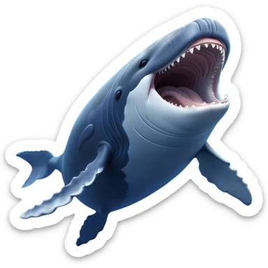 Cinematic Cute Yawning Humpback Whale Portrait Emoji, Head tilted slightly with a dramatic, wide-open yawn, showcasing a massive yet gentle blue-gray body with gently rippling baleen plates and sleepy, half-closed eyes, Simplified yet irresistibly adorable features, highly detailed, glowing with a soft, cozy marine glow, high shine, relaxed yet expressive, stylized with a dash of whimsical deep-sea charm, soft glowing outline, capturing the essence of a drowsy yet affectionate humpback whale that appears ready to drift into a deep-sea slumber! sticker