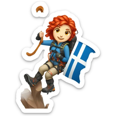 Female winter mountain climber red hair climbing with Greek flag Easter eggs sticker