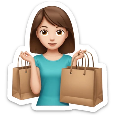 Cozy girl looking left and right between two shopping bags, playful puzzled expression — can’t decide between two options sticker