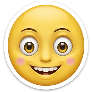 a yellow face smiling with crooked yellow teeth and eyes open big with little dots as pupils   sticker