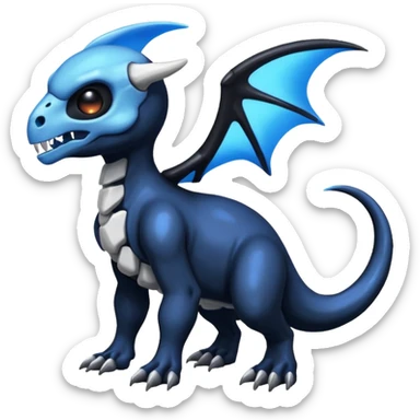 Shiny Dark Black And Blue Duskull-Cubone-Salandit-Fakémon-hybrid-creature (full body)  sticker