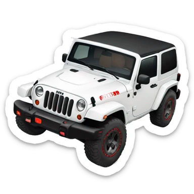 White Jeep Wrangler Rubicon with Red accents  sticker