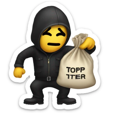 Thief stealing money bag with the word Toptier embroidered on it sticker