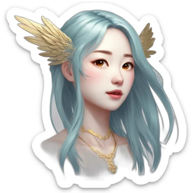 Elusive hair, Wings, Choker, Colorless garden, Bathed in shadows, FOV 90 degrees, short lighting, L USM, Cold Colors, gilded technique, taiji, extremely hyper aesthetic, absurdres, sticker