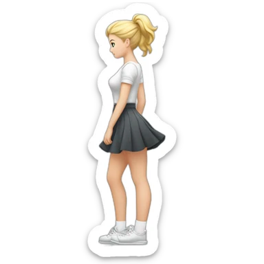 full-body-back-view-curvy-caucasian-beauty-in-small-skirt-lifted-by-strong-wind-butt-white-socks sticker