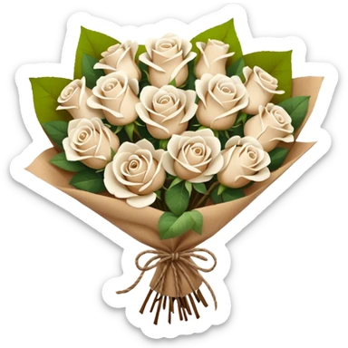 white roses bouquet in brown paper sticker