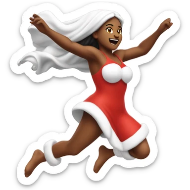 Spring goddess sprinting, with a large stride and arms outstretched, in a red santa costume sticker