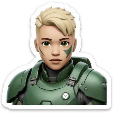 Cinematic Realistic StarCraft Terran Marine Portrait, head tilted dramatically with an exaggeratedly amused expression, blending futuristic grit with a hint of unexpected humor. His steely gaze and determined features, set against intricately detailed tactical armor in dark green and grey, are rendered with lifelike texture and dynamic lighting, high shine, dramatic yet whimsical, capturing the essence of a Terran Marine whose epic strength is accompanied by a playful edge. sticker