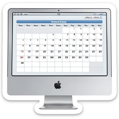 front view of an iMac with a single day-calendar on the screen, vertical list of hours on the left, horizontal rows for client slots, some slots marked as booked sticker
