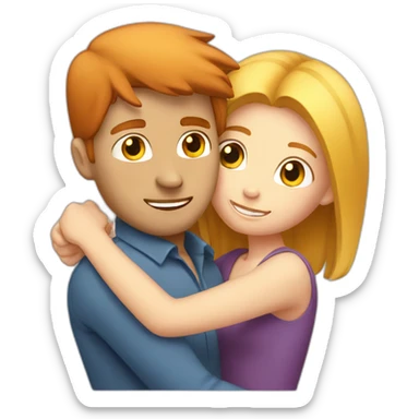 Red straight hair girl hugging blond guy sticker