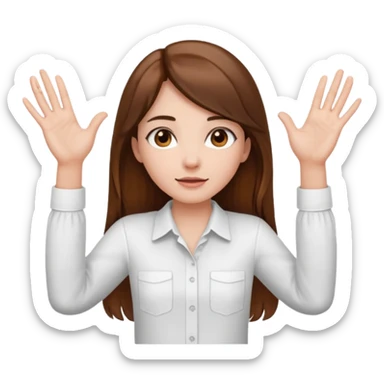 Girl with two hands in front out palms facing upwards and hands in front of her lower sticker