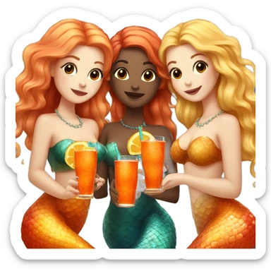 Three beautiful mermaids (light skin) drinking aperol sticker