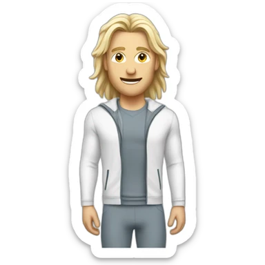 White man Runner, with white mid long hair dressed with sport suit talking to the people sticker