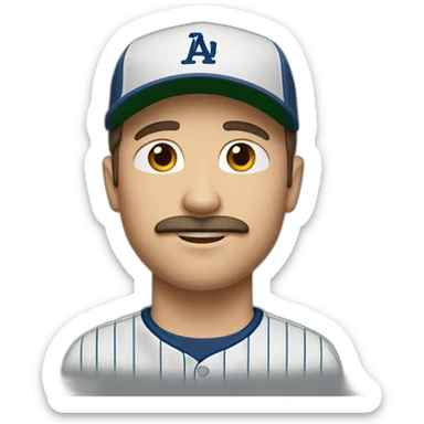 white man with brown hair and baseball cap and mustache sticker