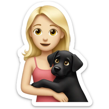 blonde girl hugging black Labrador  sticker