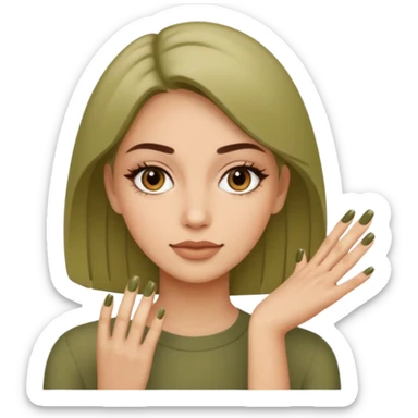 gel polish, y manicure en beige and olive green with a woman  sticker