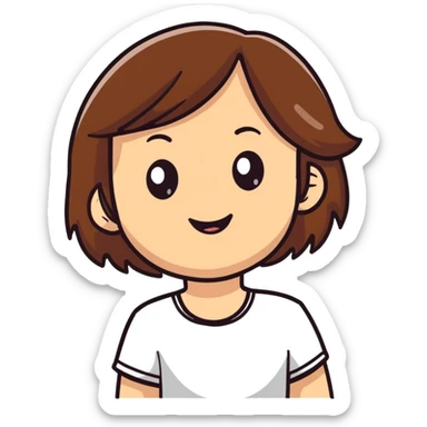 White girl with medium length brown hair, happy expression sticker