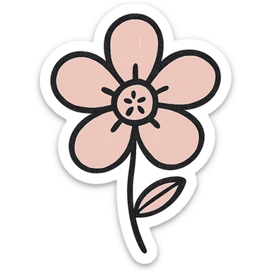 hand drawn outlined icon of a pink flower, no fill sticker