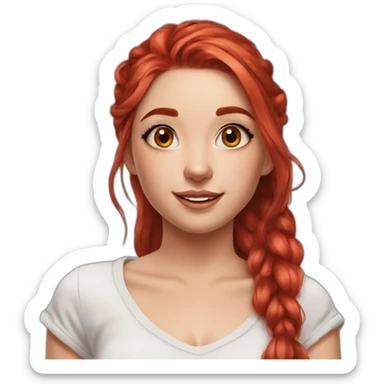 1girl, red hair, messy, sending kiss, ((high saturation)), ((best quality)), ((masterpiece)), ((realistic)), (detailed) chill, smile, polish girl, headband, looking to the side, sticker