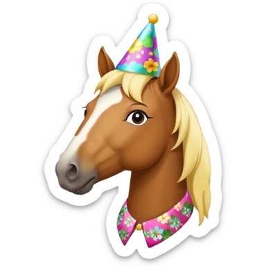 horse in flowered shirt with party hat, front view sticker