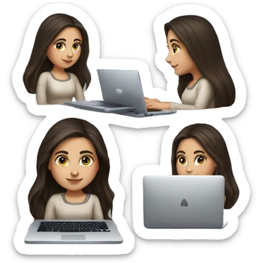 Hyperrealistic Beautiful Armenian girl, brunette, long hair, Black eyes, typing on laptop sticker