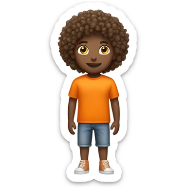 Curly hair fair skin tone wearing orange tshirt full body image sticker