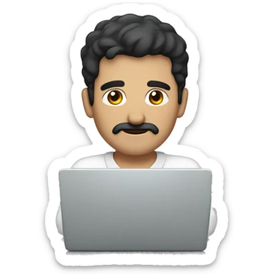 dark hair dark eyes man with short mustache working on a laptop sticker
