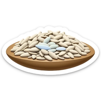 realistic sunflower seeds, pile or scatter, hulled, elongated teardrop, smooth matte, pale beige to light grey, natural variation, clean dry texture, no shell, no bowl, no packaging, no faces, clean 3D, soft lighting, transparent background, emoji scale sticker