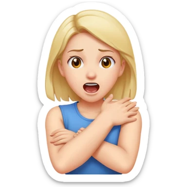Girl arms crossed holding neck screaming sticker