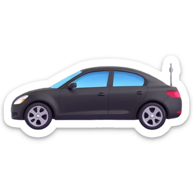 matte black minimalist car icon with a subtle rod or hook tool touching a visible dent, fine silver lines for contrast, simple and clean, focus on the dent repair sticker