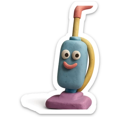 upright vacuum with playful expression in claymation style with pastel colors sticker