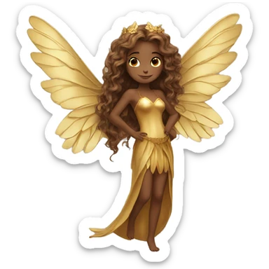big wings, Beautiful, fairy, gold, brown, long hair sticker