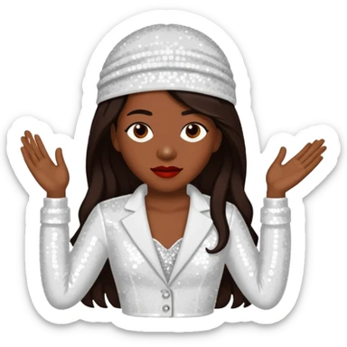 Chilli from TLC with dark skin, long dark brown hair, white sequin outfit sticker