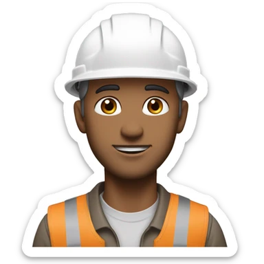 construction worker, full head shot, 3/4 view of face, white hard hat, male, adult, slight stubble, strong jawline, clear eyes visible, color palette: white, beige, gray and brown sticker