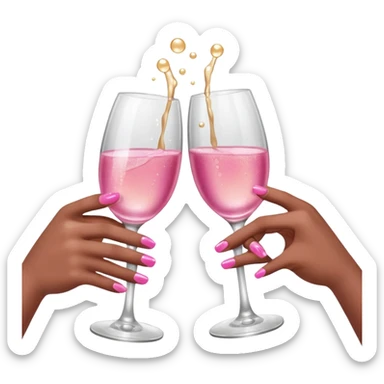 Pink champagne toast two glasses brown hands with manicured pink nails sticker