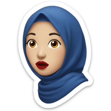 Asian women wearing blue indigo hijab with red lipstick with shocked face sticker