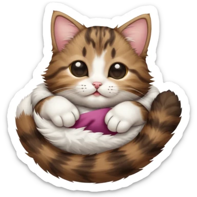 dark brown tabby and white kitten in funny positions upside down with eyes closed sticker