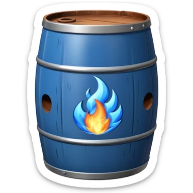generate a realistic rust-free metal barrel with blue fire on it sticker