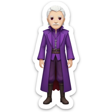 a white haired old man with purple eyes standing, full body, in Targaryen themed clothes, clothes are black and red themed sticker